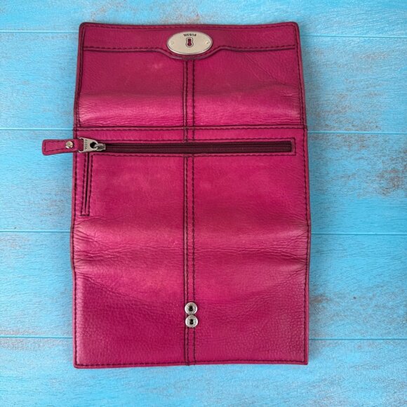 Fossil Striped Wristlet & Maddox Pink Leather Trifold Wallet Vintage - Picture 4 of 5